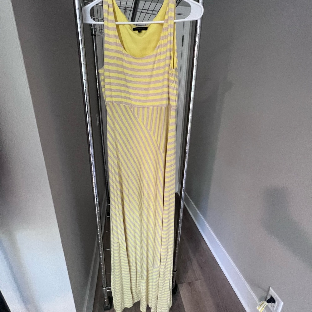 Neon yellow and tan striped maxi dress